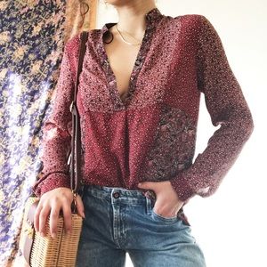 ZARA vintage inspired red floral blouse